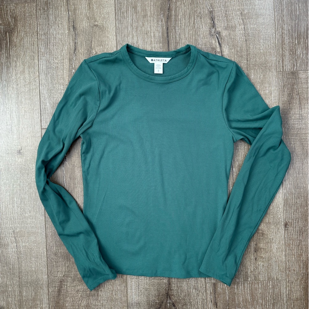 Athleta Signature Rib Long Sleeve Top Green Size small